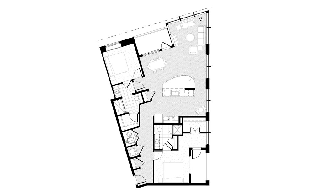 B23 - 2 bedroom floorplan layout with 2 baths and 1439 square feet.